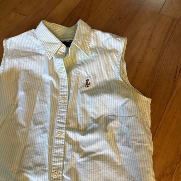 Ralph Lauren Sport 4 Green White Striped Sleeveless Button Up Collared Blouse - Picture 11 of 12